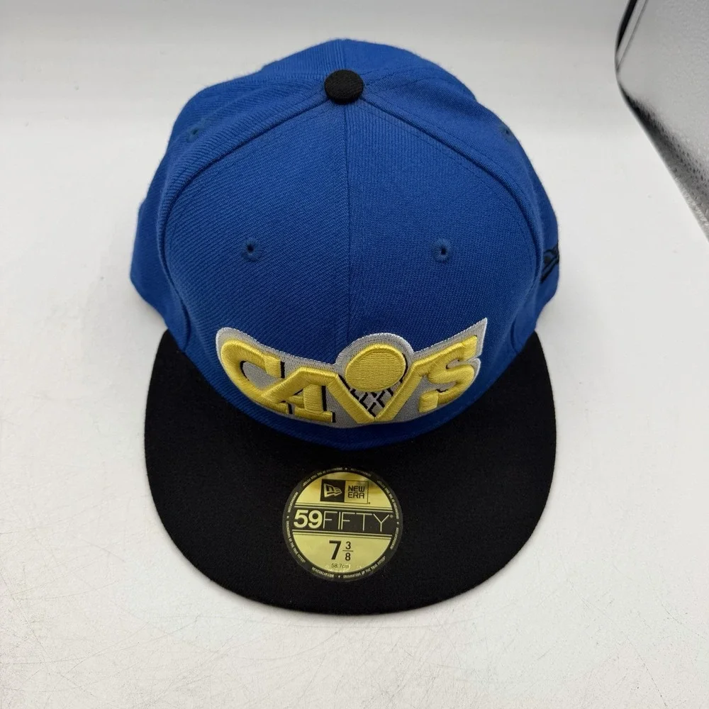 New Era 59Fifty Cleveland Cavaliers Cavs Hat Cap 7 3/8 Blue Yellow Fitted NBA